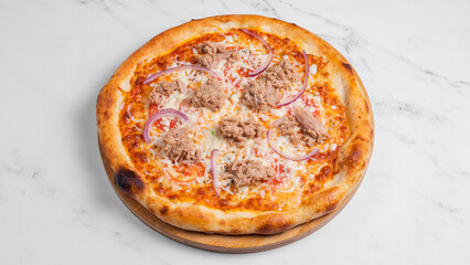 Tuna pizza top view isolated