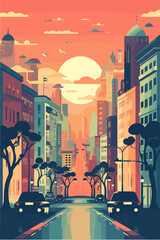 Brasil big city in the evening. Vector flat illustration.