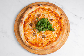 Pizza top view isolated