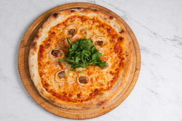 Pizza top view isolated