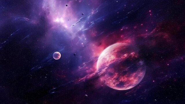 Violet galaxy and exoplanet. New worlds.