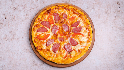 Sausages pizza top view 