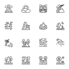 Landscape line icons set