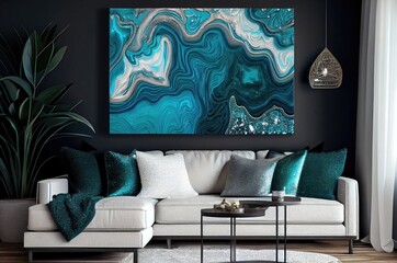 Turquoise And Teal Luxury Living Room 002 Generative AI