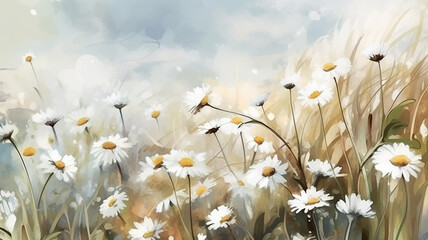 daisies watercolor drawing freedom summer july, generative ai