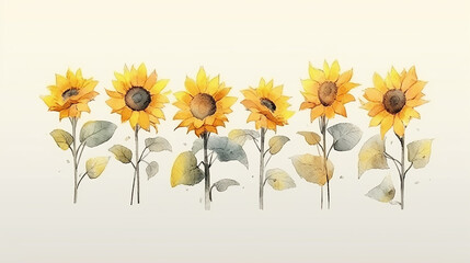 sunflowers watercolor on a white background, summer flowers. generative ai