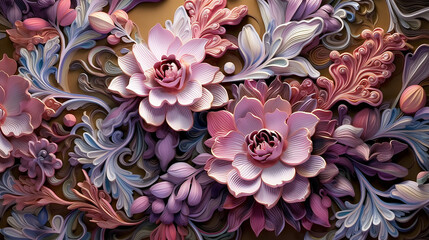 3d multicolored flowers three-dimensional painting background. flower ornament generative AI