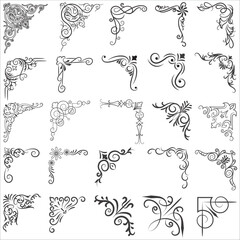 Vector illustration of decorative corner frame set. Set Hand Draw of Corners Different Shapes Flower Decoration Vector Design Doodle Sketch Style For Wedding And Banner