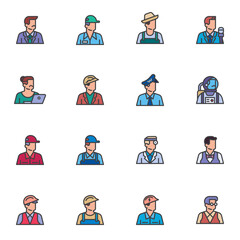 Jobs and Occupations filled outline icons set