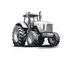 Farm tractor retro sketch. Agricultural machinery vector illustration