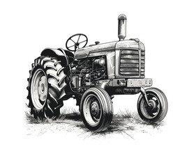 Farm tractor retro sketch. Agricultural machinery vector illustration © Mohsin
