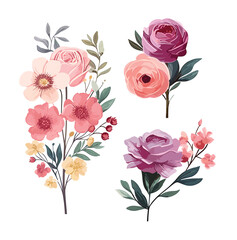 Watercolor style colorful floral bouquet collection