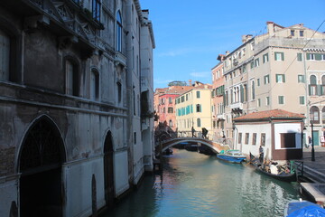 Venice city, gondolas, churches, tourists, canals.. Venice Italy