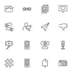 Social media, communication line icons set