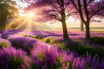 lavender field at sunrise generated by AI tool