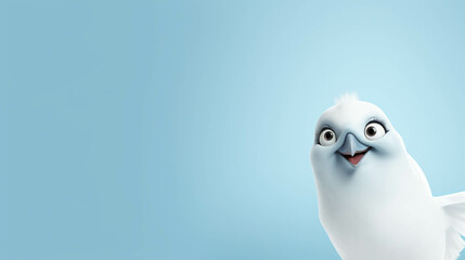 Dove Looking at the Camera. Solid color background with empty space for text. Web Banner template. Generative AI