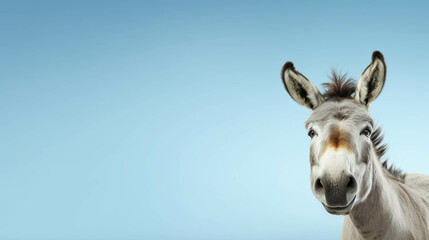 Donkey Looking at the Camera. Solid color background with empty space for text. Web Banner template. Generative AI