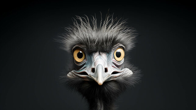 emu Looking at the Camera. Solid color background with empty space for text. Web Banner template. Generative AI
