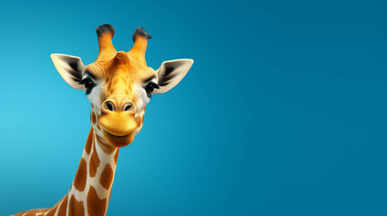 Obraz premium Giraffe Looking at the Camera. Solid color background with empty space for text. Web Banner template. Generative AI