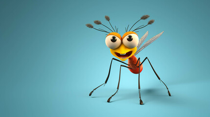 Mosquito Looking at the Camera. Solid color background with empty space for text. Web Banner template. Generative AI