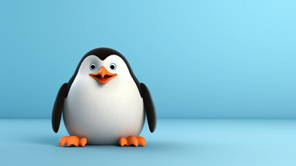 Penguin Looking at the Camera. Solid color background with empty space for text. Web Banner template. Generative AI