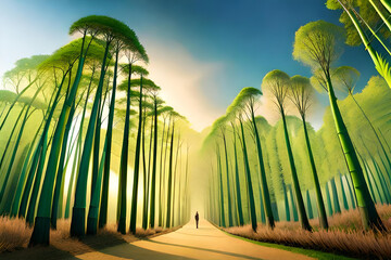 Blurred images of bamboo forest Background