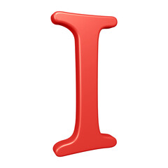 3D red alphabet letter i for education and text concept