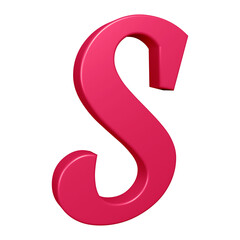 3D pink alphabet letter s for education and text concept