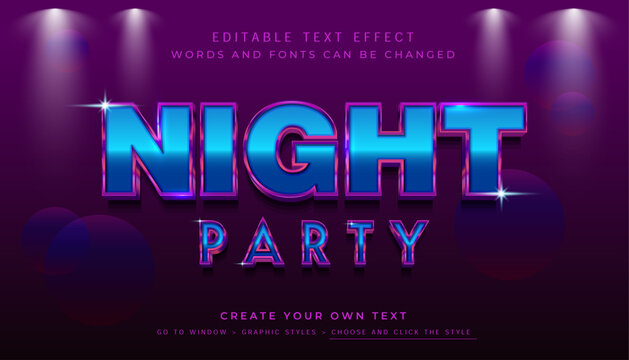 Premium Vector, Editable 3D shiny purple text effect. Metallic night party graphic style 