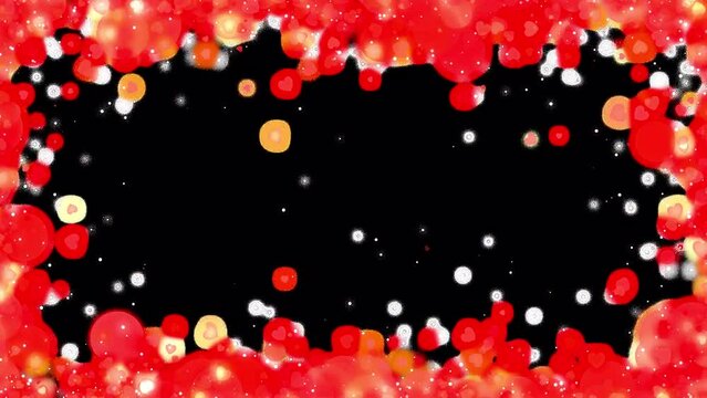 Red heart frame with particle glittering frame loop for background or overlays