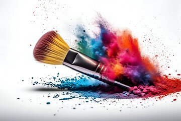 Make-up brush with splashes of colored paints, Generative AI 2