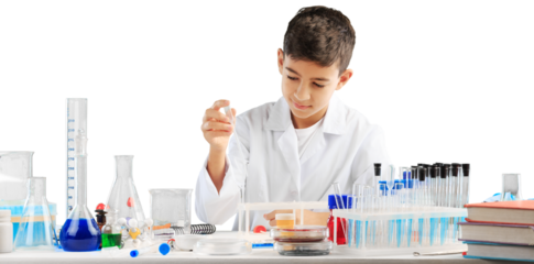 Little child chemistry with water for easy science experimental online class, new normal and distance learning, e-learning for kid in covid-19 pandemic.