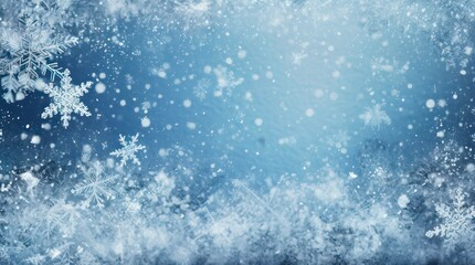 Obraz premium Blue winter background with falling snowflakes. Generative AI.