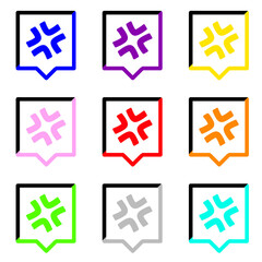 怒りマーク1と黒と2色でカラフルな四角い吹き出し　9個セット