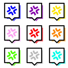 カラフルな怒りマーク1と黒い四角い吹き出しと影　9個セット