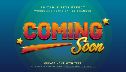 Premium Vector, Editable 3D shiny orange yellow text effect. Retro coming soon movie show graphic style 