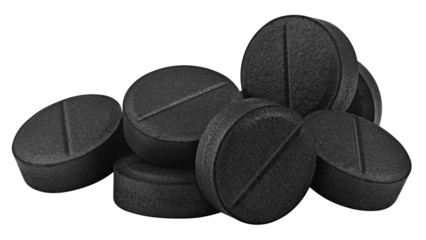 activated Charcoal Pills, isolated on white background, full depth of field