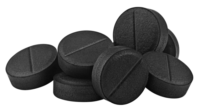 activated Charcoal Pills, isolated on white background, full depth of field