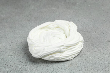 Large meringue Pavlova cake. Baking at home, banner, menu, recipe place for text, top view