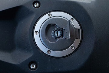 Motorcycle fuel tank cover on black background