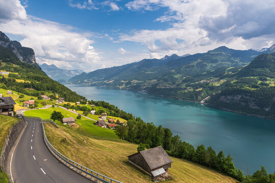 View of lake Walensee, Amden, Canton Sankt Gallen, Switzerland