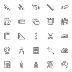 School supplies line icons set