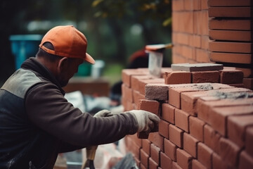 Construction workers are working laying out the bricks erecting the walls.