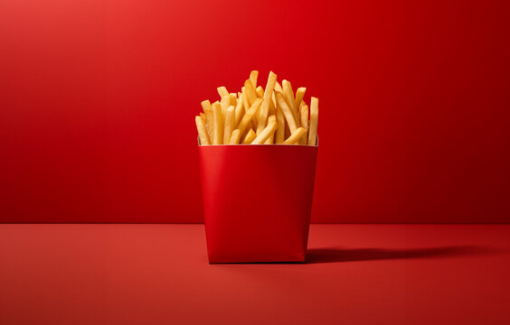 French fries red pack on a red background