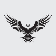 Vector of a black and white illustration of an eagle in flight.