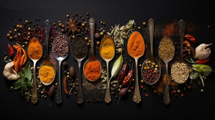 Spoons with herbs and spices