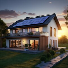 Fototapeta na wymiar House with photovoltaik PV solar panels 