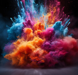 Obraz na płótnie Canvas Colorful powder explosion on a black background, Holi Festival concept
