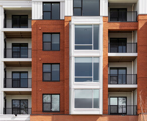 Fototapeta premium Newly built apartments exterior view, Brighton, Massachusetts, USA