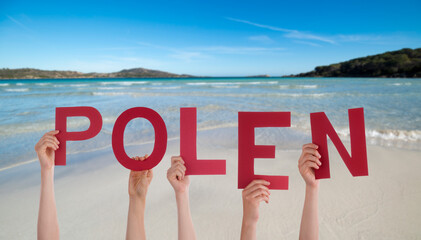 People Hands Building Word Polen Means Poland, Ocean And Sea